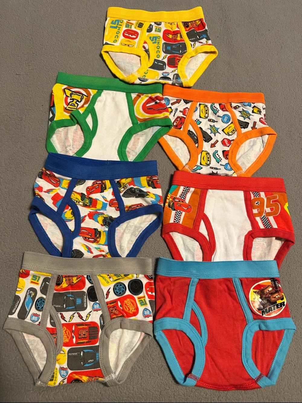 NWOT Disney Pixar Cars Cotton Toddler Boys' Briefs Underwear Set of 7 size 2T/3T